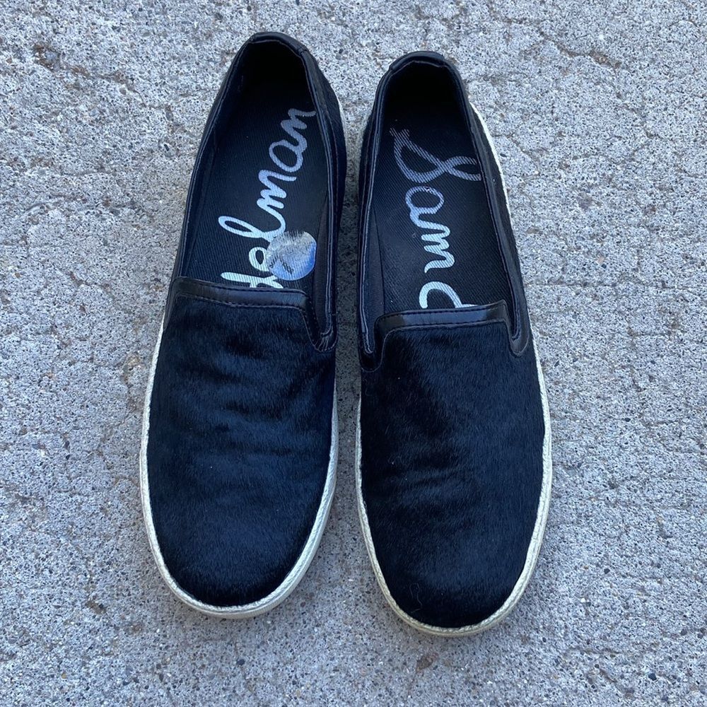 Sam Edelman Black Leather Calf Hair Casual Sneakers Size 7.5 M